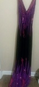 Purple/pink/black peacock feather long  dress